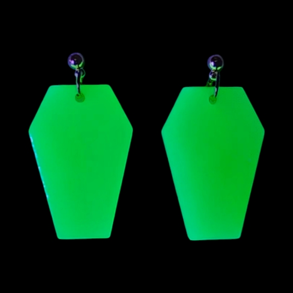 Handmade Resin Coffin Glow in the Dark Earrings - Picture 3 of 3
